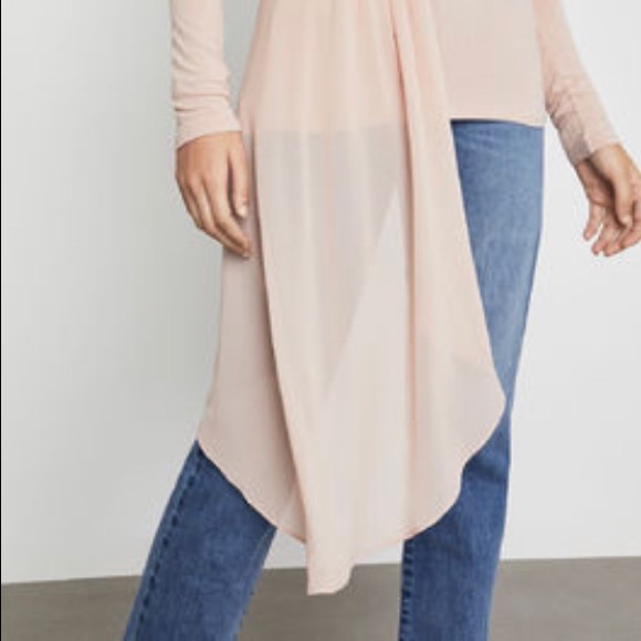 Slightly used: BCBGMAXAZRIA Draped Asymmetrical, long sleeve top. Antique Rose - Picture 6 of 8